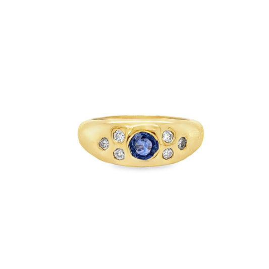 14KT YELLOW GOLD SAPPHIRE AND DIAMONDS RING
