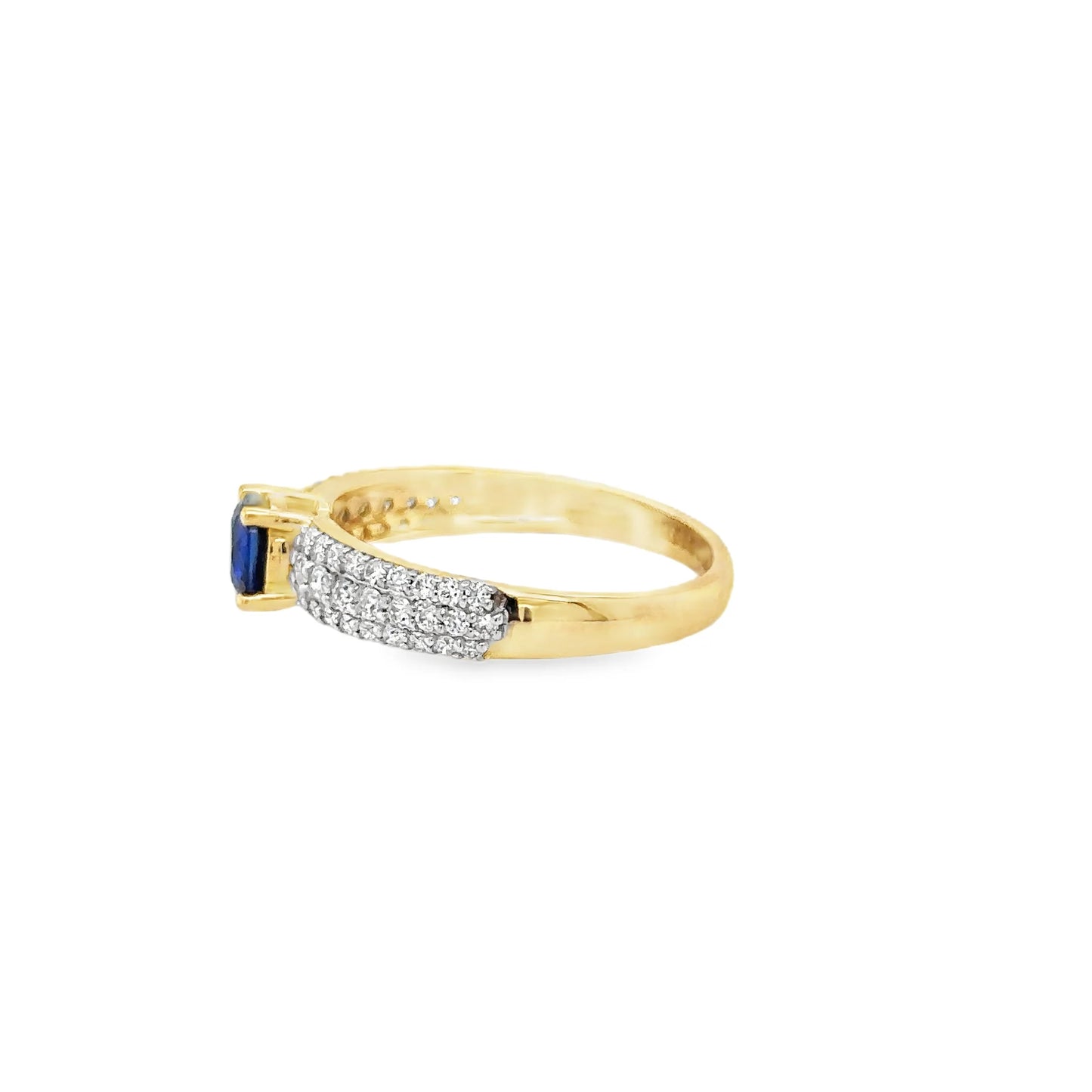 14KT YELLOW GOLD SAPPHIRE AND DIAMONDS RING