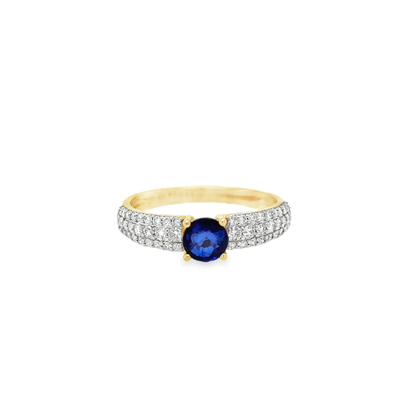 14KT YELLOW GOLD SAPPHIRE AND DIAMONDS RING