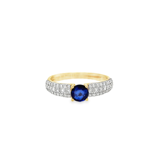 14KT YELLOW GOLD SAPPHIRE AND DIAMONDS RING