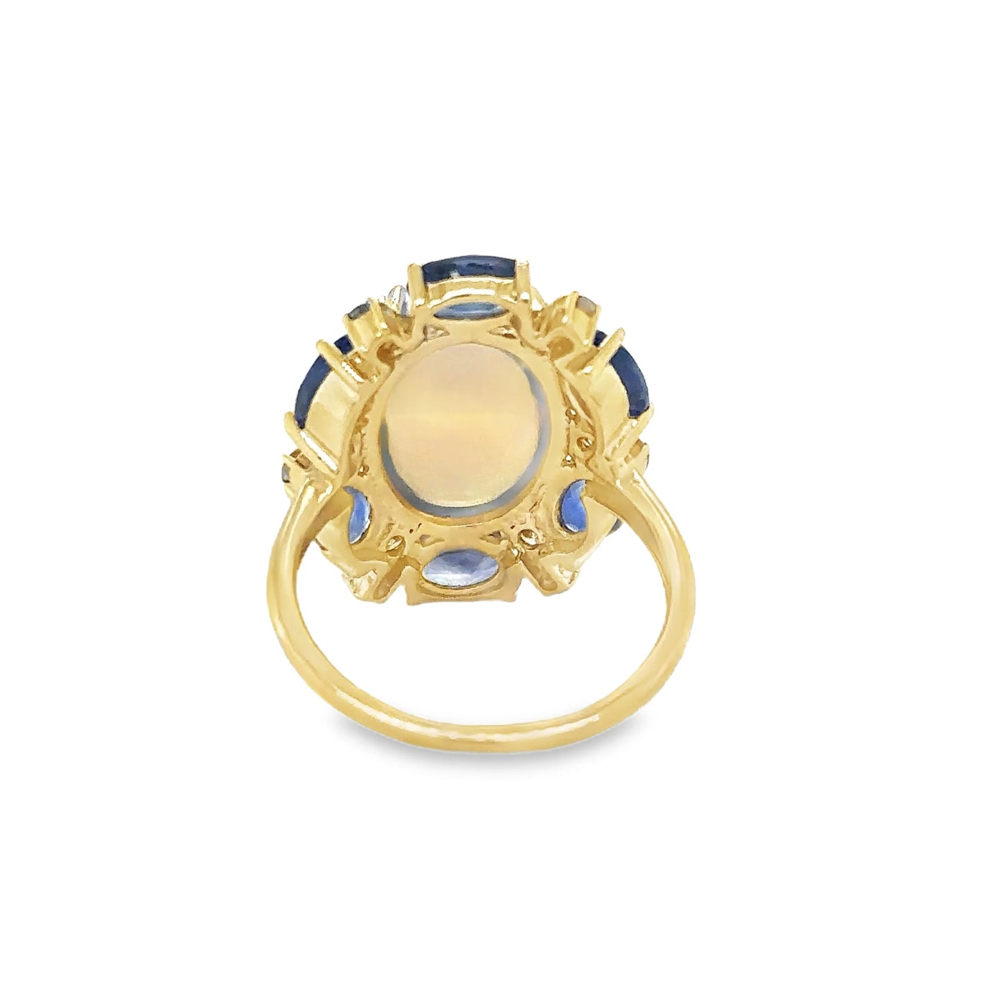 14KT YELLOW GOLD SAPPHIRE, OPAL AND DIAMOND RING