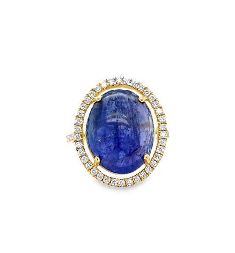 14KT YELLOW GOLD TANZANITE AND DIAMOND RING
