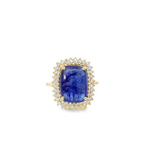14KT YELLOW GOLD TANZANITE AND DIAMONDS RING