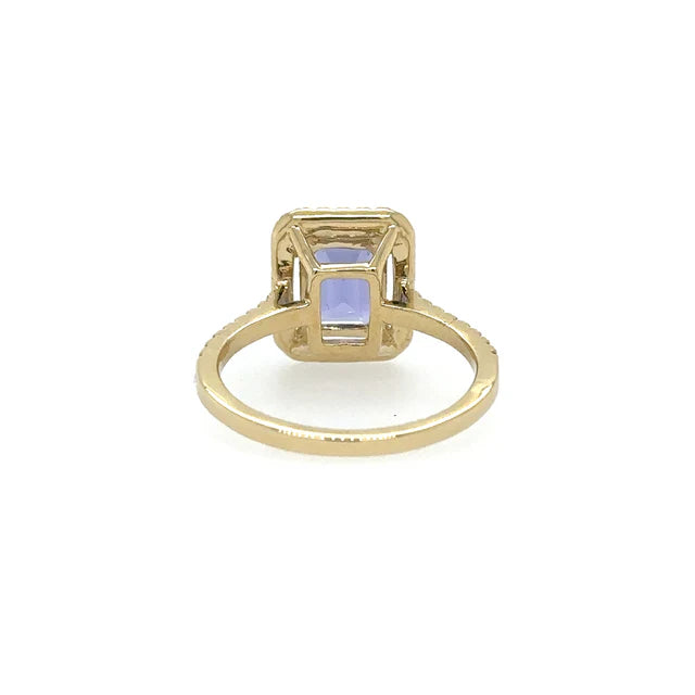 14KT YELLOW GOLD TANZANITE EMERALD CUT RING WITH DIAMONDS