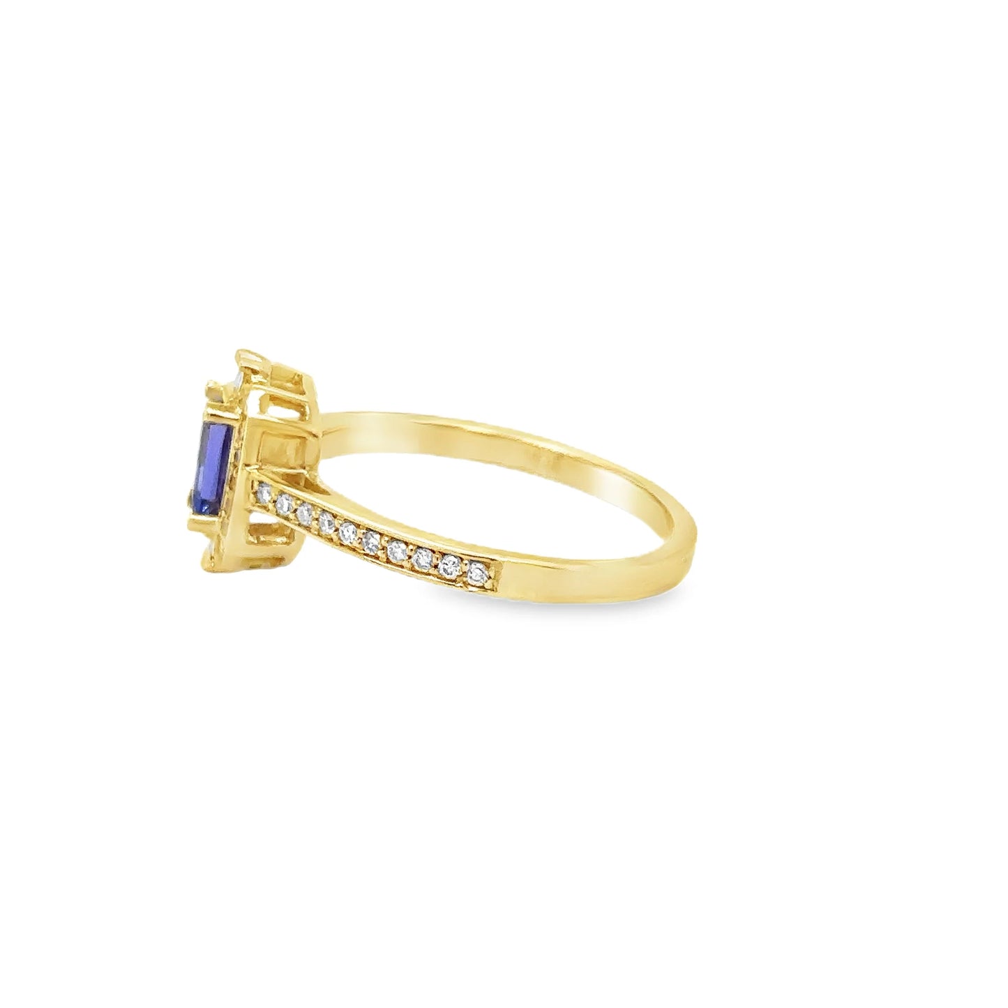 14KT YELLOW GOLD TANZANITE EMERALD CUT WITH DIAMONDS RING
