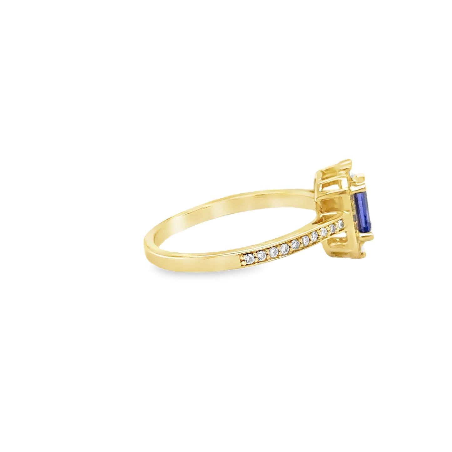 14KT YELLOW GOLD TANZANITE EMERALD CUT WITH DIAMONDS RING