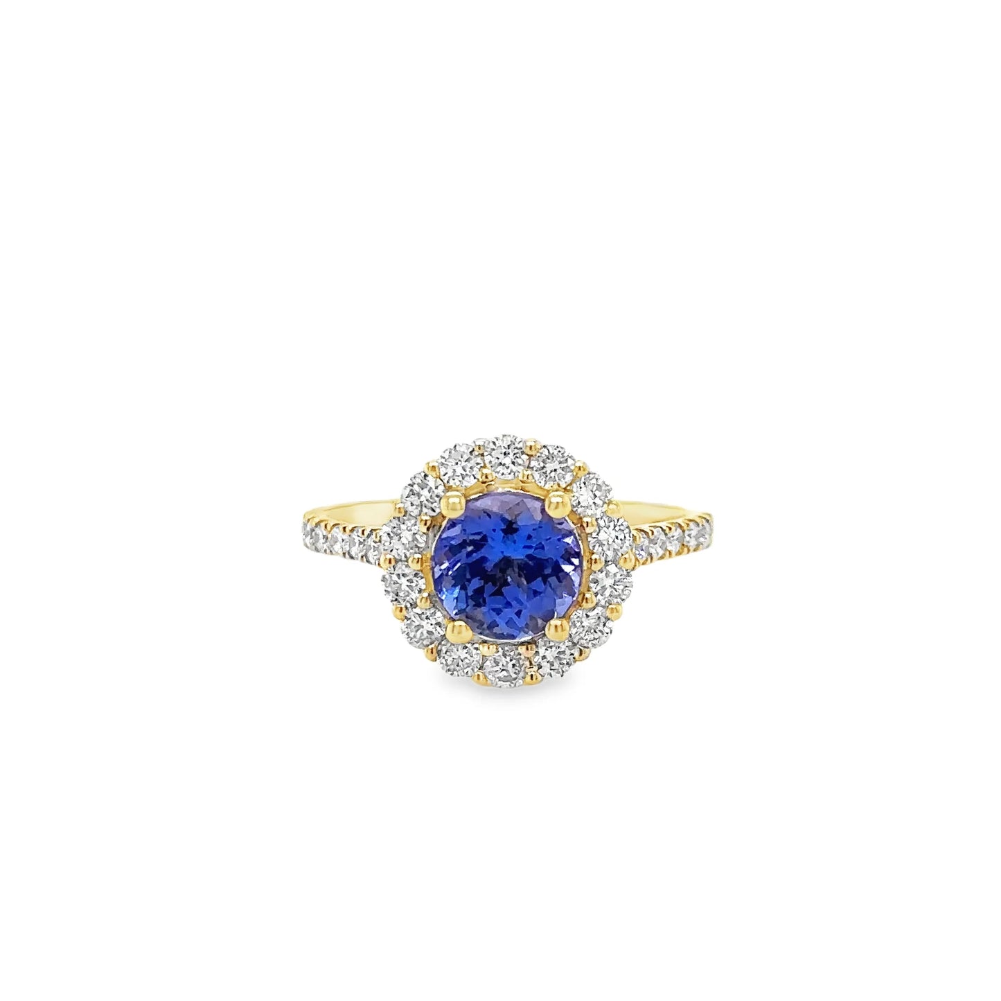 14KT YELLOW GOLD TANZANITE ROUND RING WITH DIAMONDS