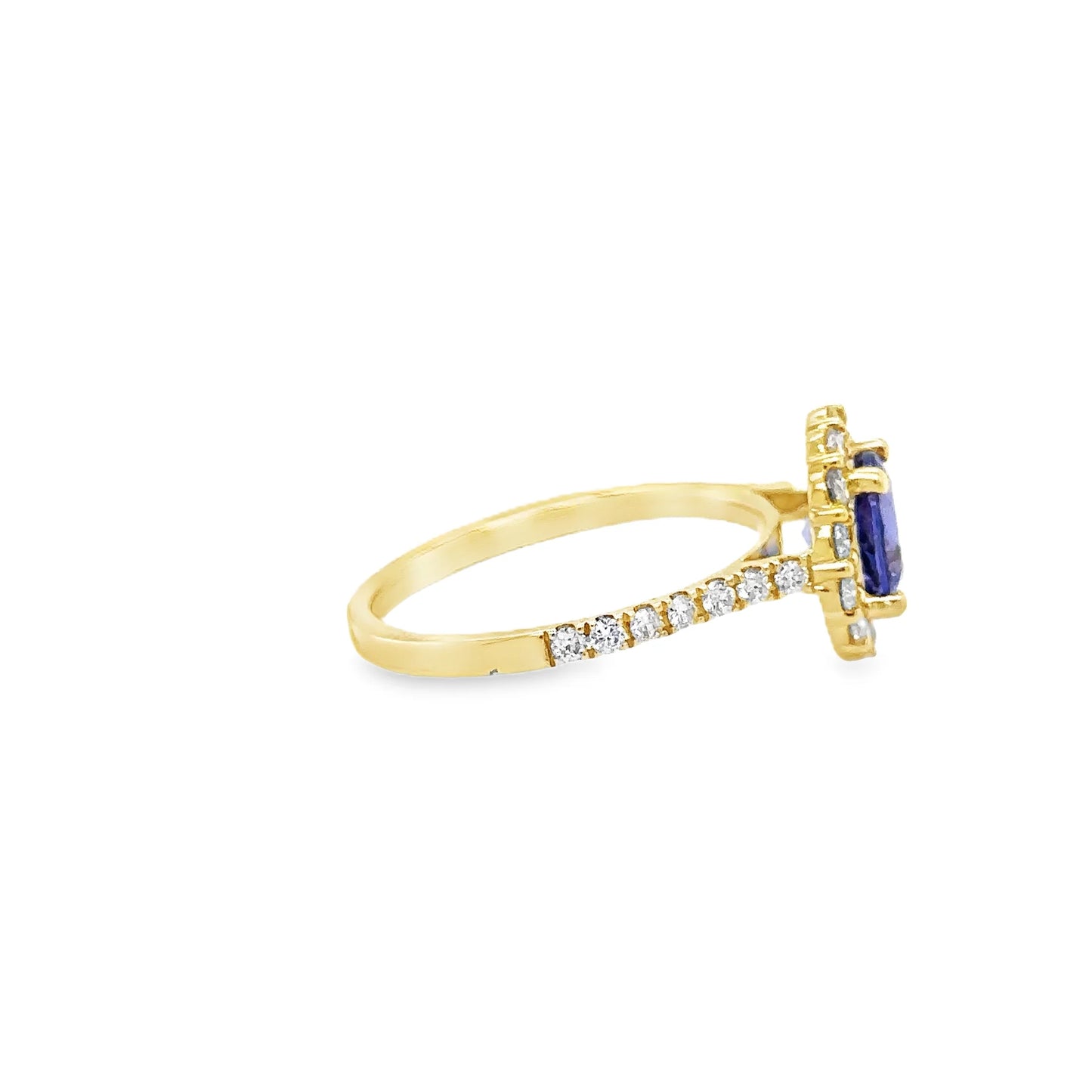 14KT YELLOW GOLD TANZANITE ROUND RING WITH DIAMONDS