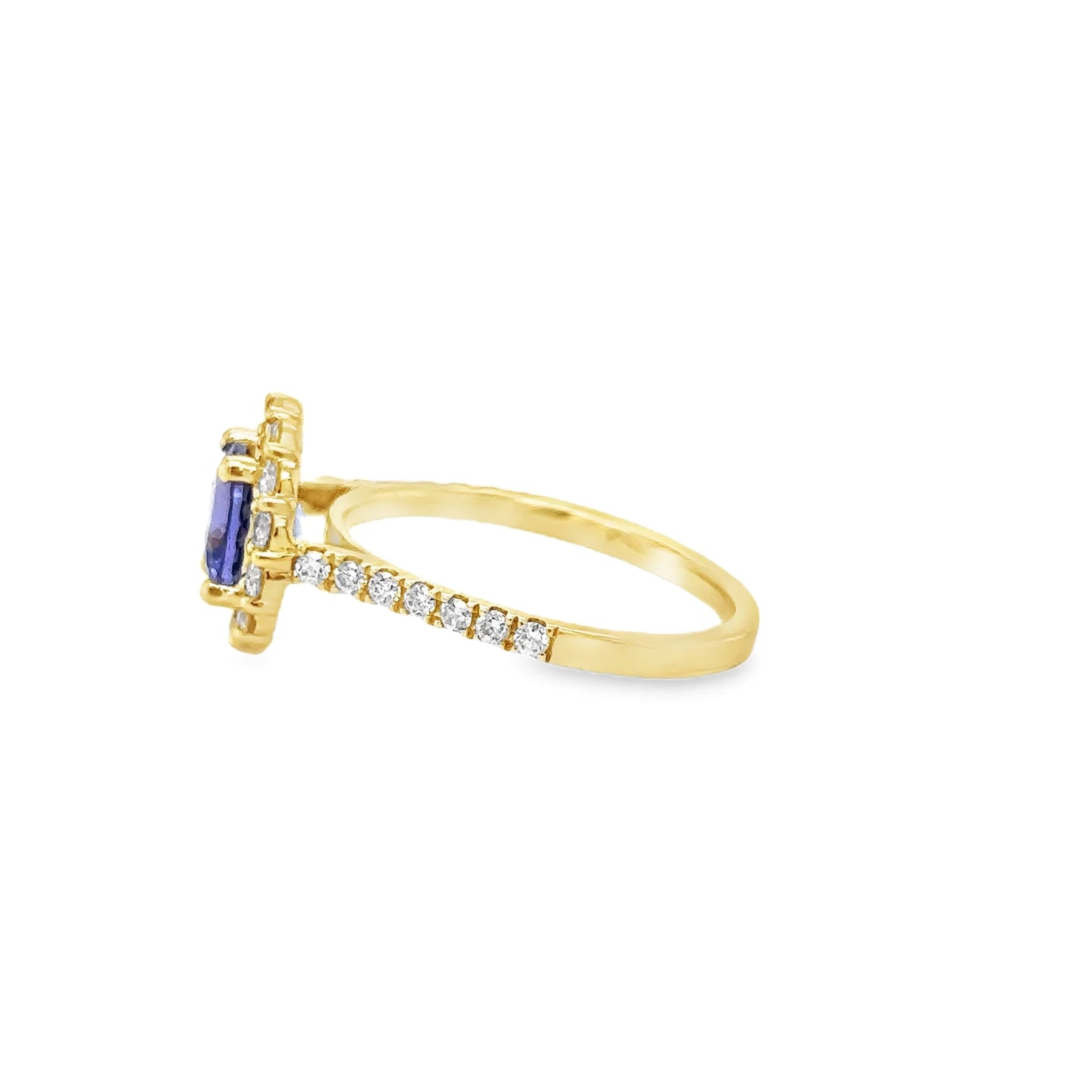 14KT YELLOW GOLD TANZANITE ROUND RING WITH DIAMONDS