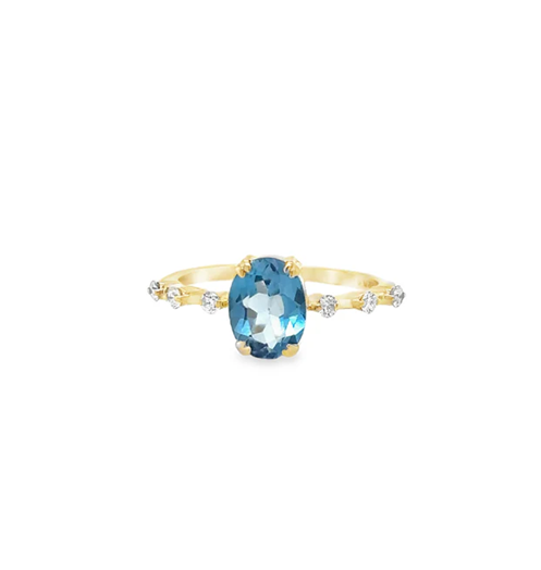 14KT YELLOW GOLD TOPAZ AND DIAMONDS RING