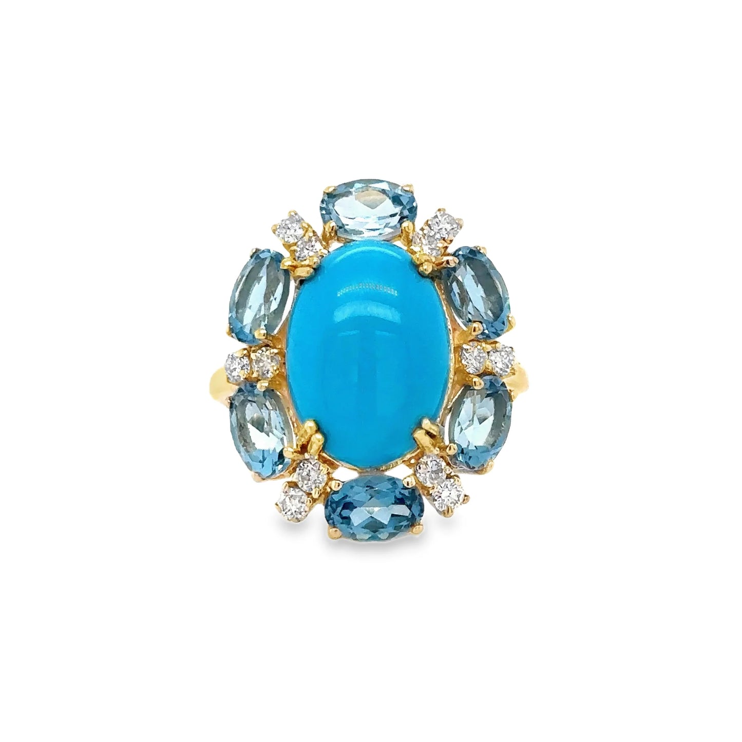 14KT YELLOW GOLD TOPAZ, TURQUOISE AND DIAMOND RING
