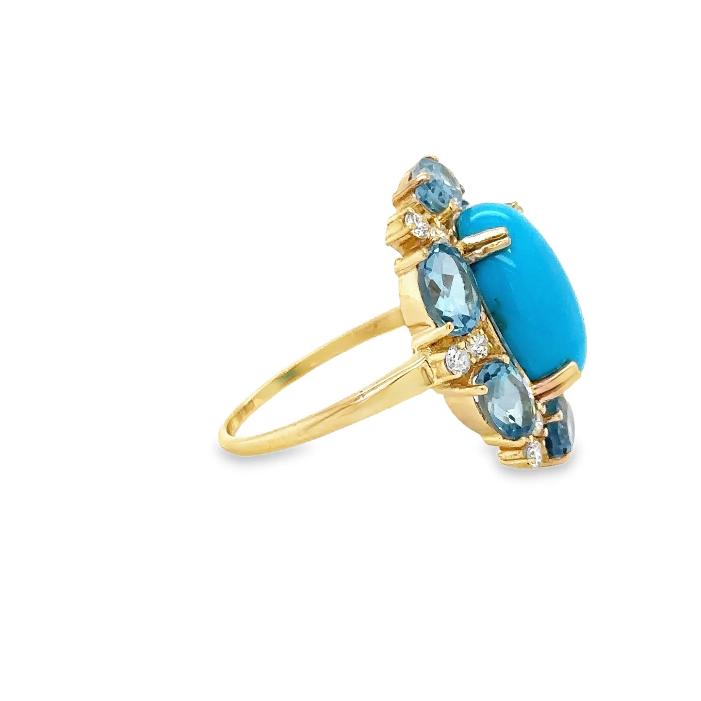 14KT YELLOW GOLD TOPAZ, TURQUOISE AND DIAMOND RING