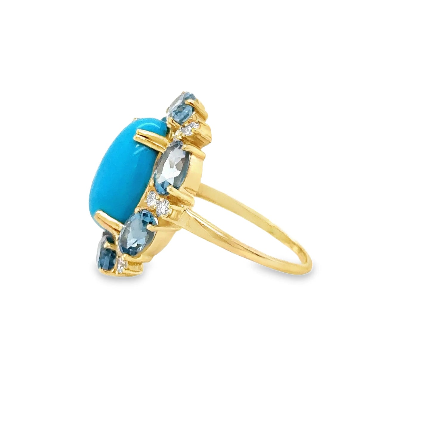 14KT YELLOW GOLD TOPAZ, TURQUOISE AND DIAMOND RING