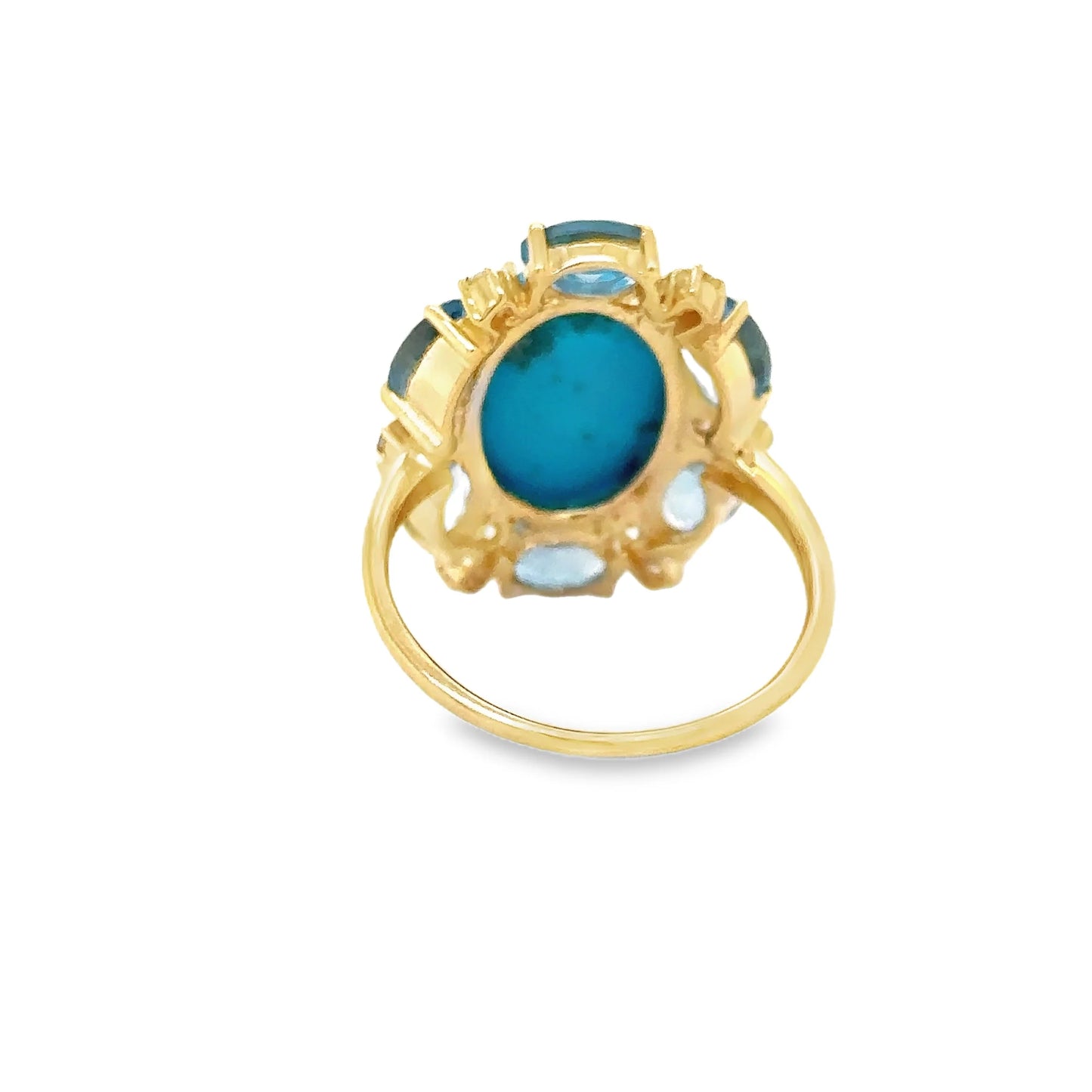 14KT YELLOW GOLD TOPAZ, TURQUOISE AND DIAMOND RING