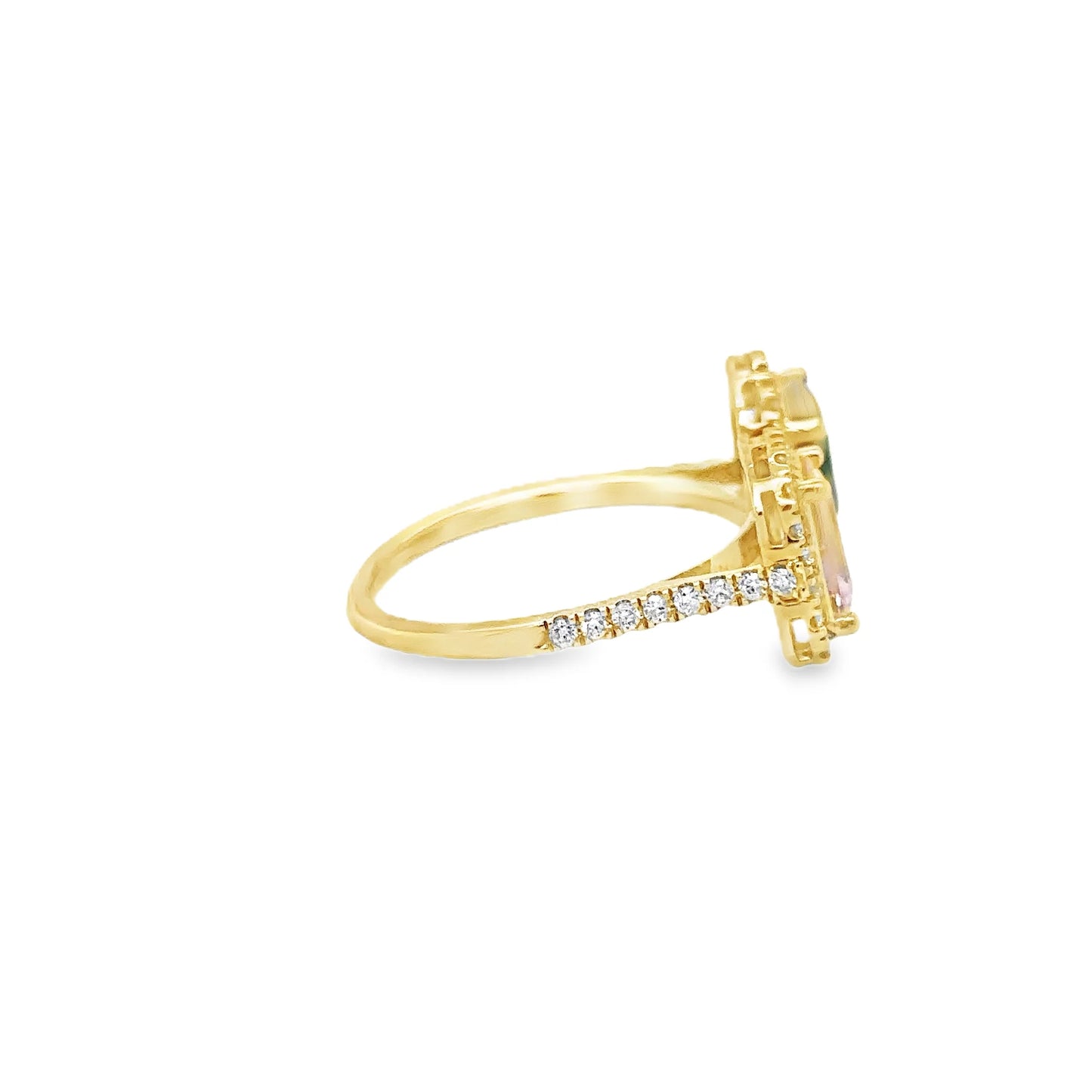 14KT YELLOW GOLD TOURMALINE AND DIAMONDS RING