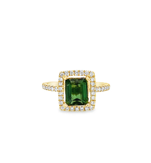 14KT YELLOW GOLD TOURMALINE AND DIAMONDS RING