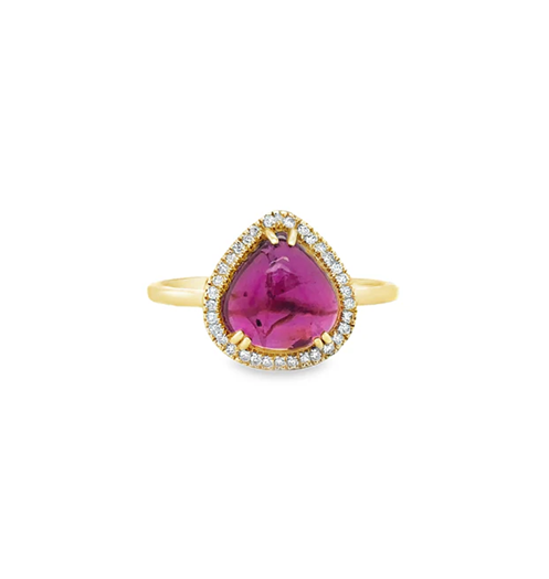 14KT YELLOW GOLD TOURMALINE AND DIAMONDS RING