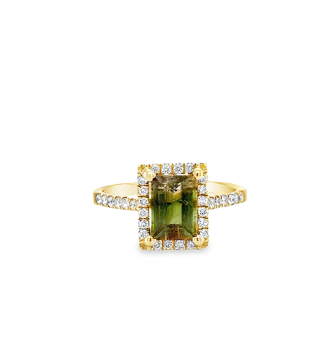 14KT YELLOW GOLD TOURMALINE AND DIAMONDS RING