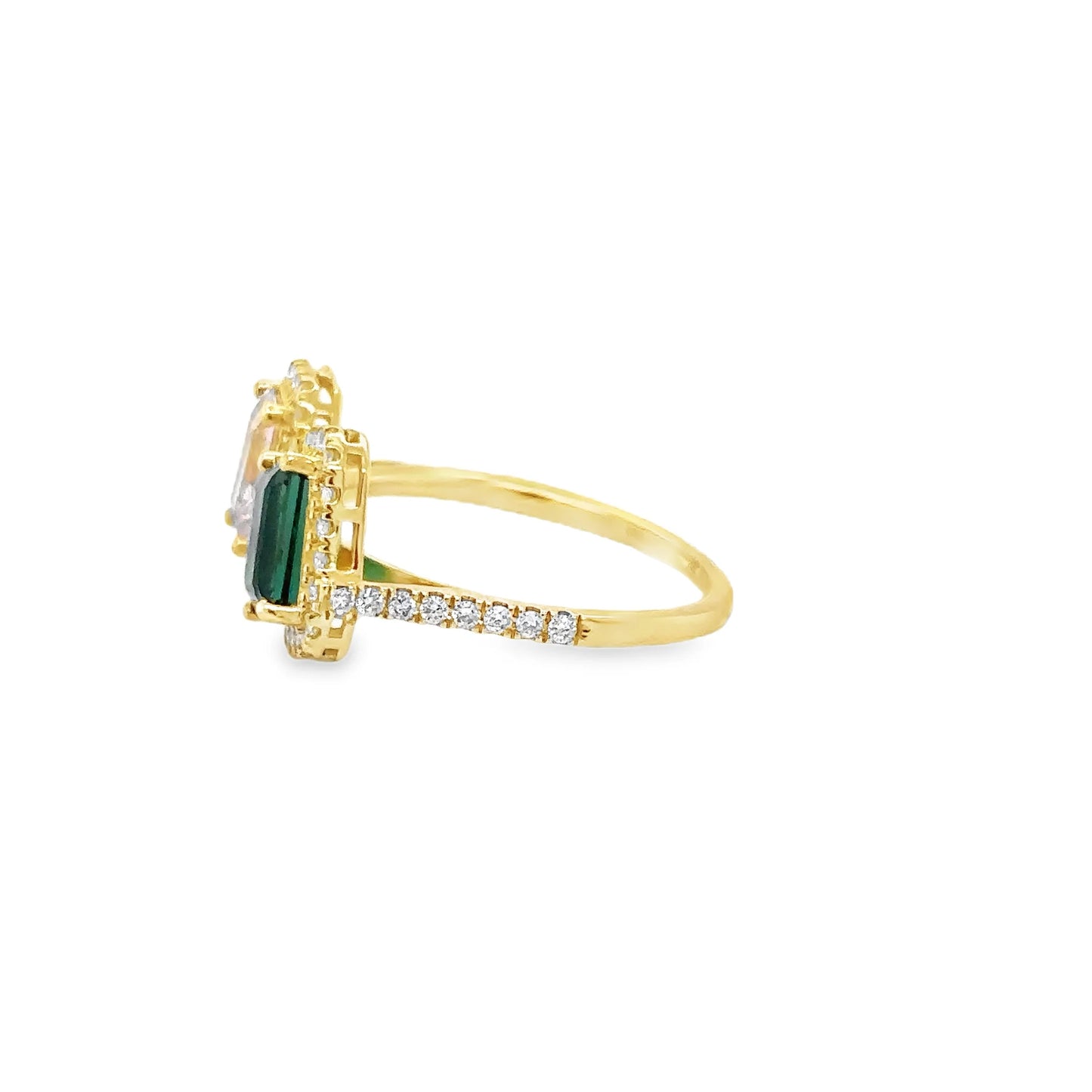 14KT YELLOW GOLD TOURMALINE AND DIAMONDS RING