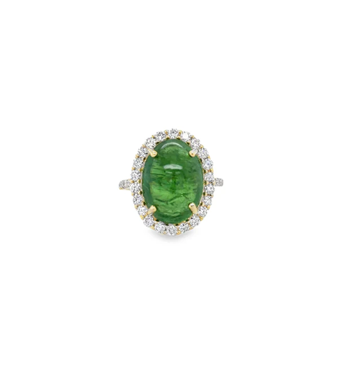14KT YELLOW GOLD TSAVORITE AND DIAMONDS RING