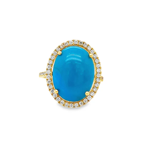 14KT YELLOW GOLD TURQUOISE AND DIAMOND RING