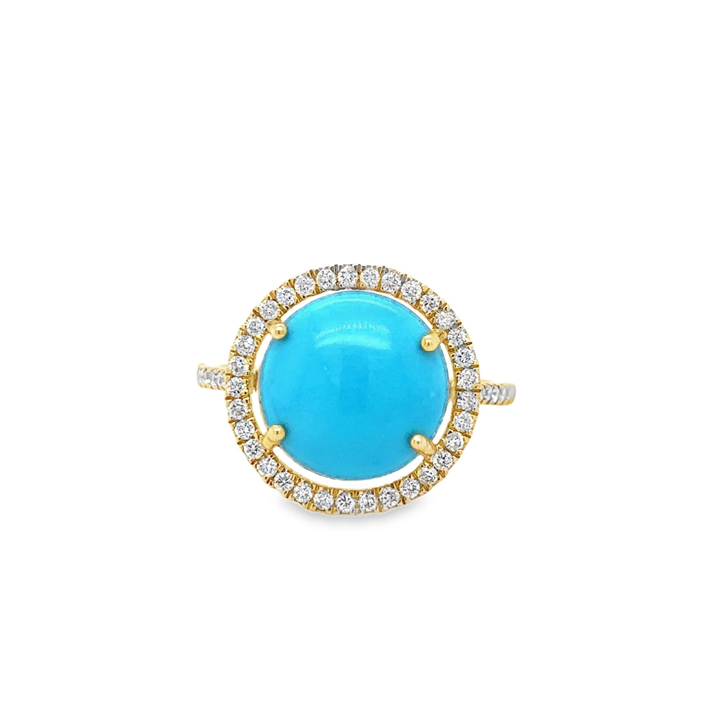 14KT YELLOW GOLD TURQUOISE AND DIAMONDS RING