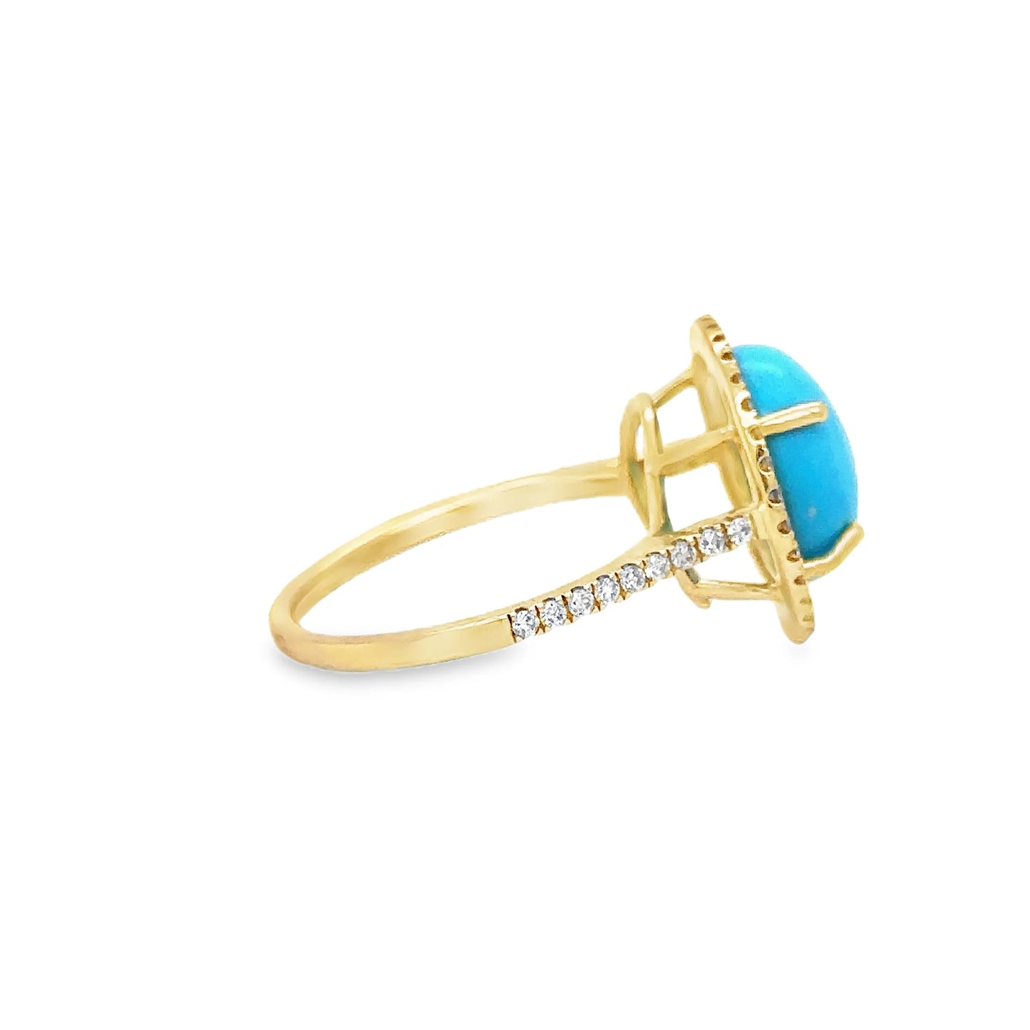 14KT YELLOW GOLD TURQUOISE AND DIAMONDS RING
