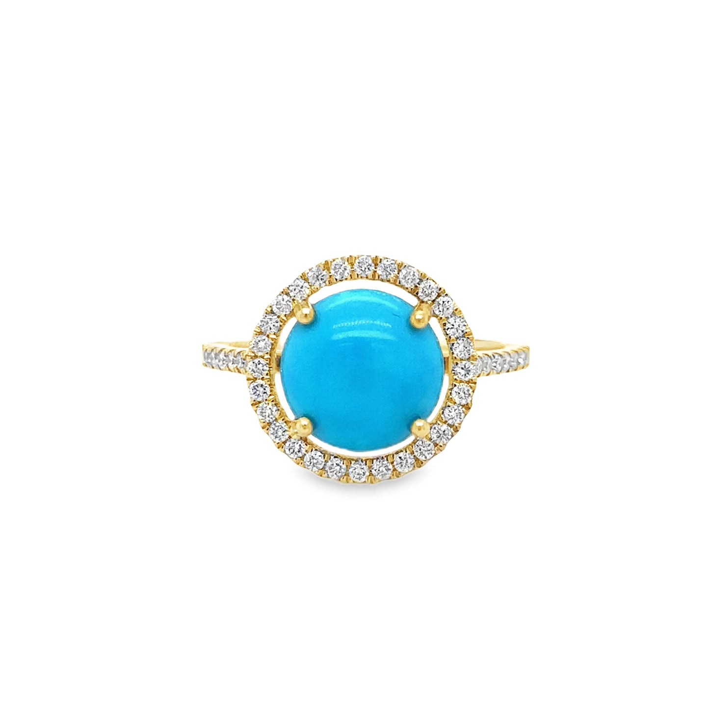 14KT YELLOW GOLD TURQUOISE AND DIAMONDS RING