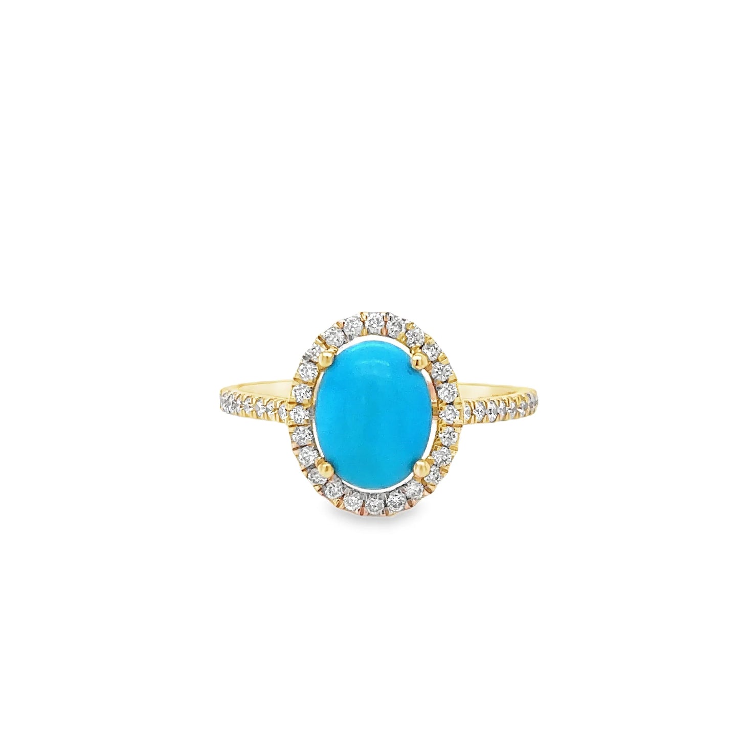 14KT YELLOW GOLD TURQUOISE AND DIAMONDS RING