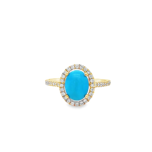 14KT YELLOW GOLD TURQUOISE AND DIAMONDS RING