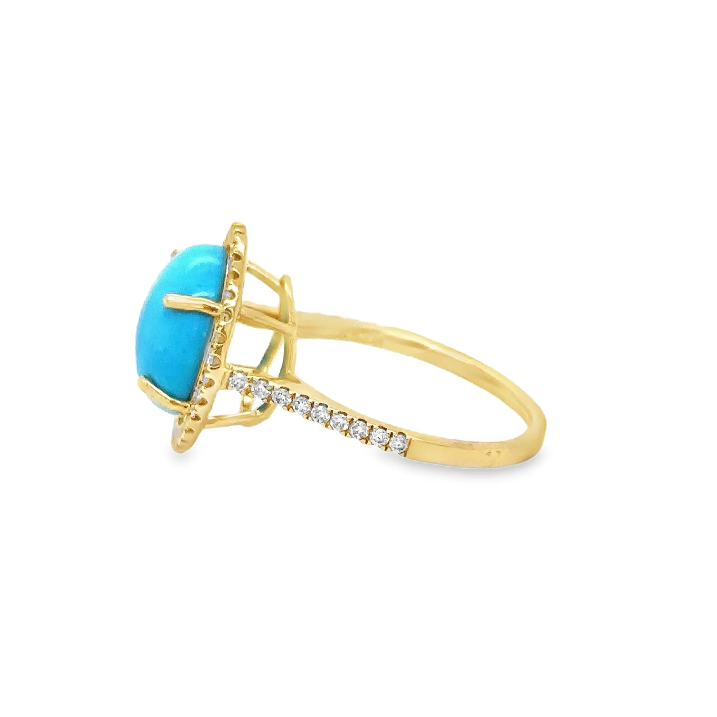 14KT YELLOW GOLD TURQUOISE AND DIAMONDS RING