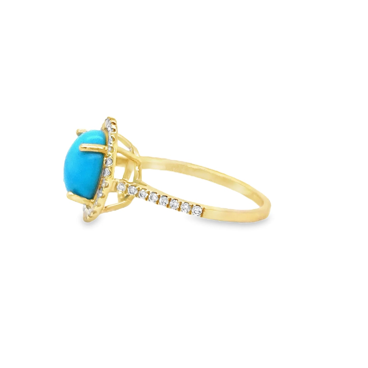 14KT YELLOW GOLD TURQUOISE AND DIAMONDS RING