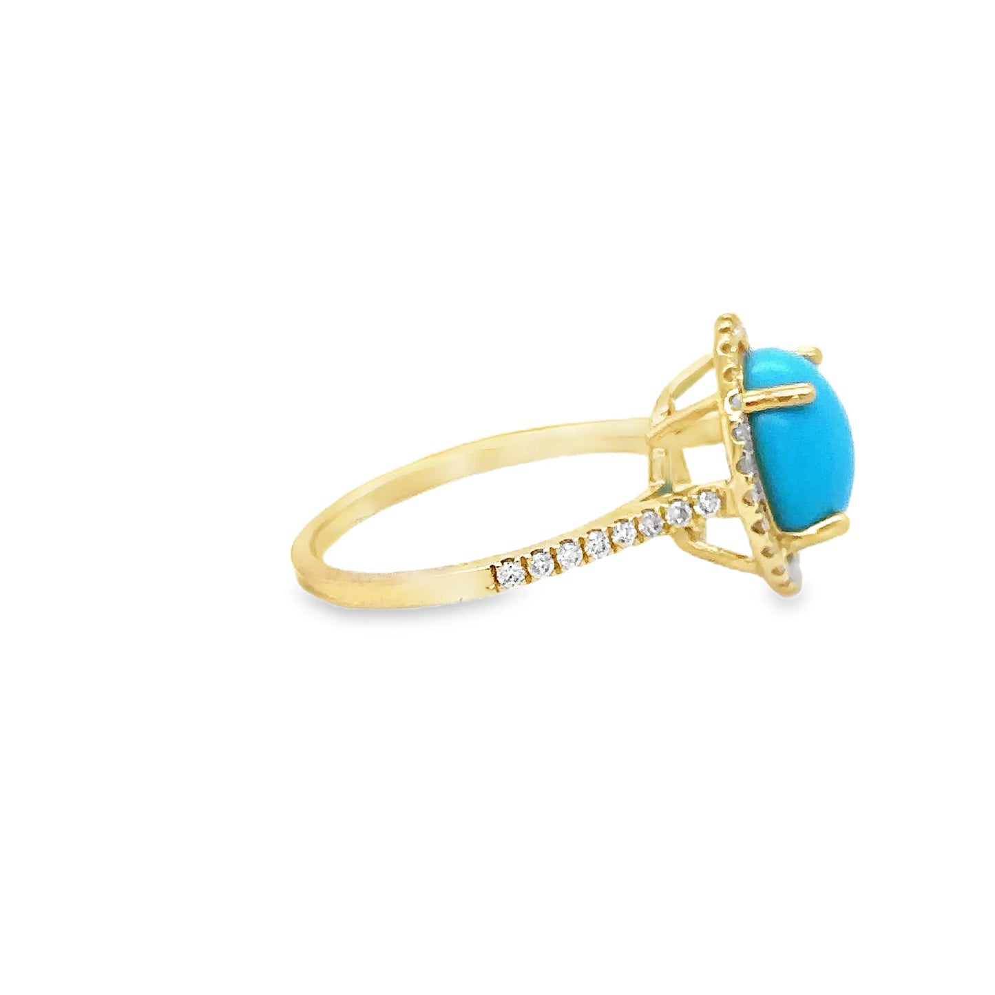 14KT YELLOW GOLD TURQUOISE AND DIAMONDS RING