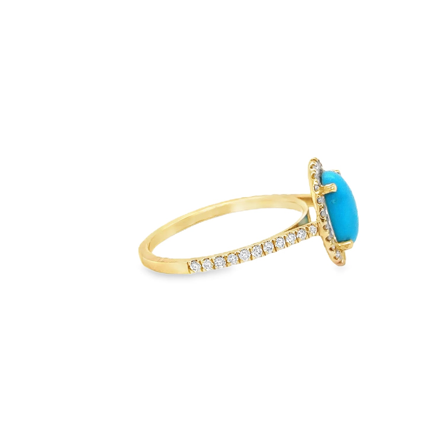 14KT YELLOW GOLD TURQUOISE AND DIAMONDS RING