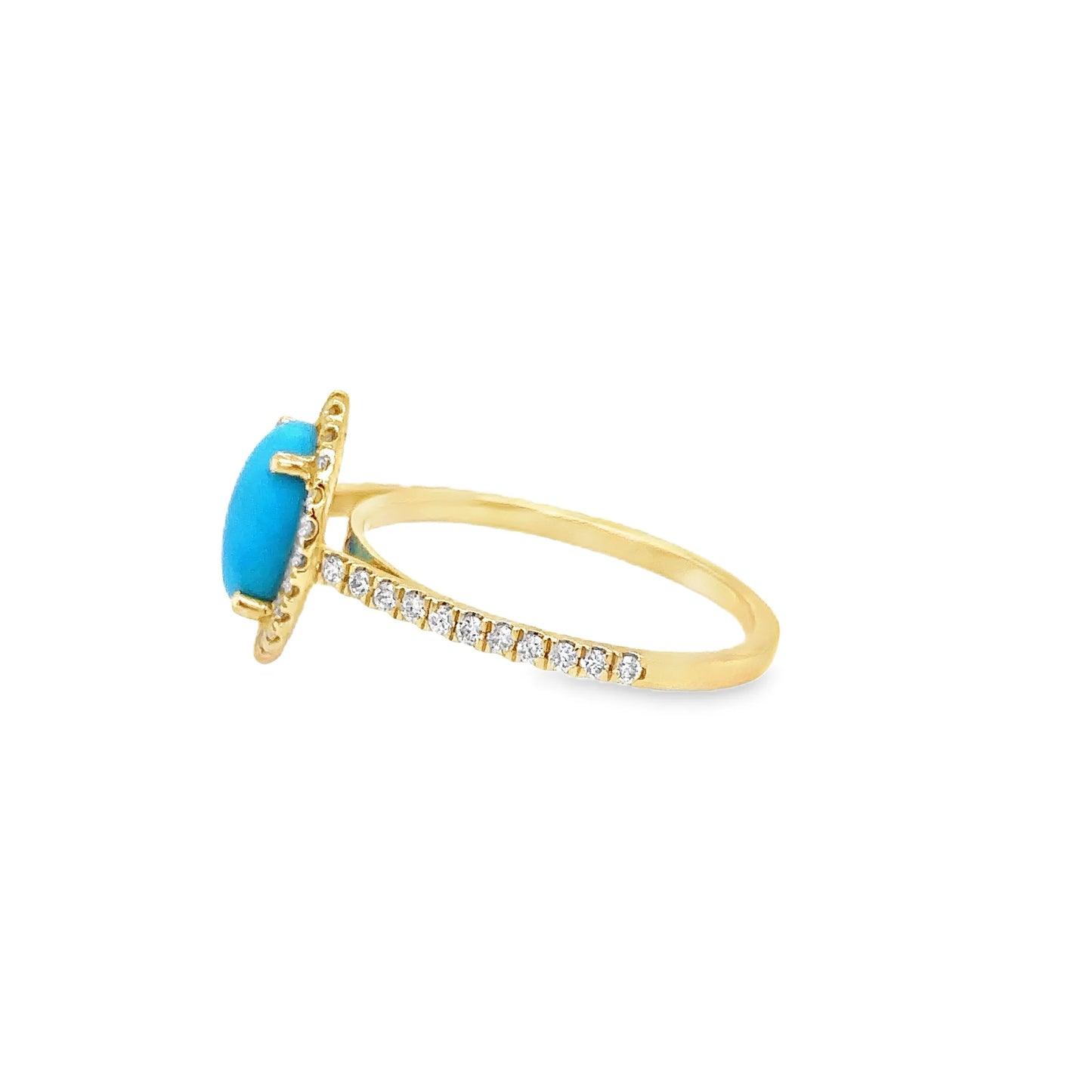 14KT YELLOW GOLD TURQUOISE AND DIAMONDS RING