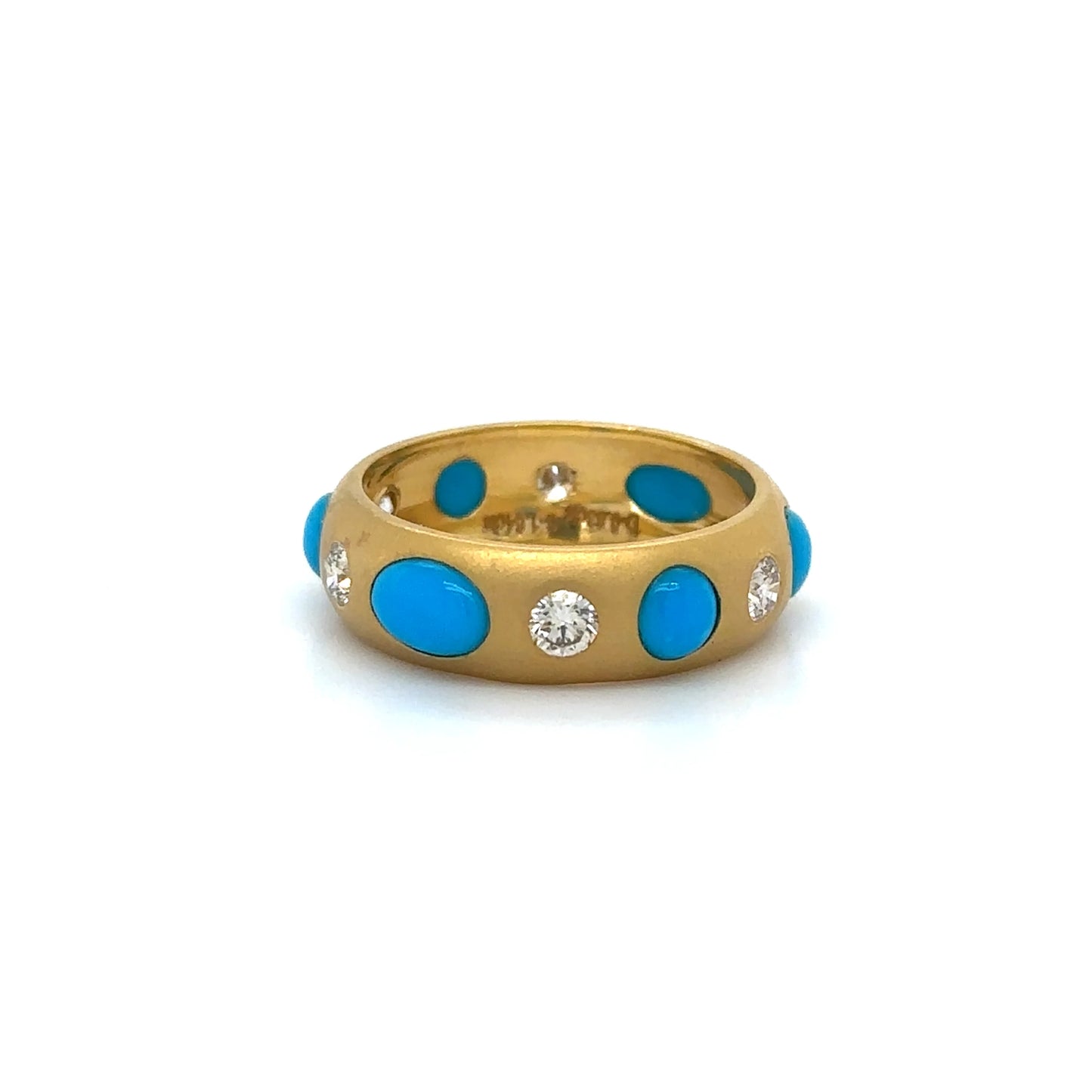 14KT YELLOW GOLD TURQUOISE MATTE FINISH RING WITH DIAMONDS