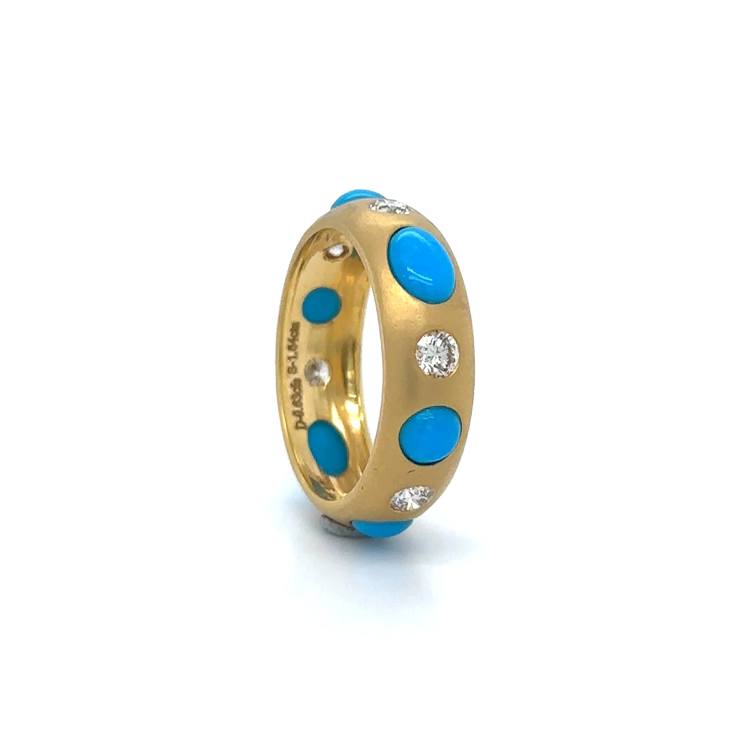 14KT YELLOW GOLD TURQUOISE MATTE FINISH RING WITH DIAMONDS