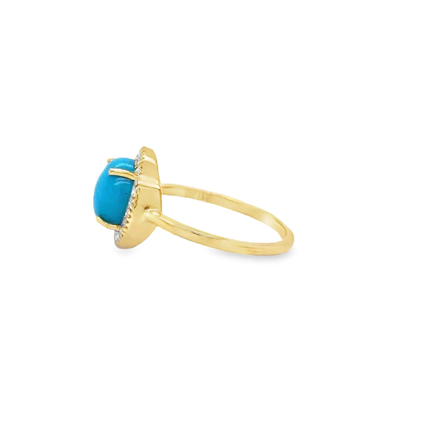 14KT YELLOW GOLD TURQUOISE RING WITH DIAMONDS