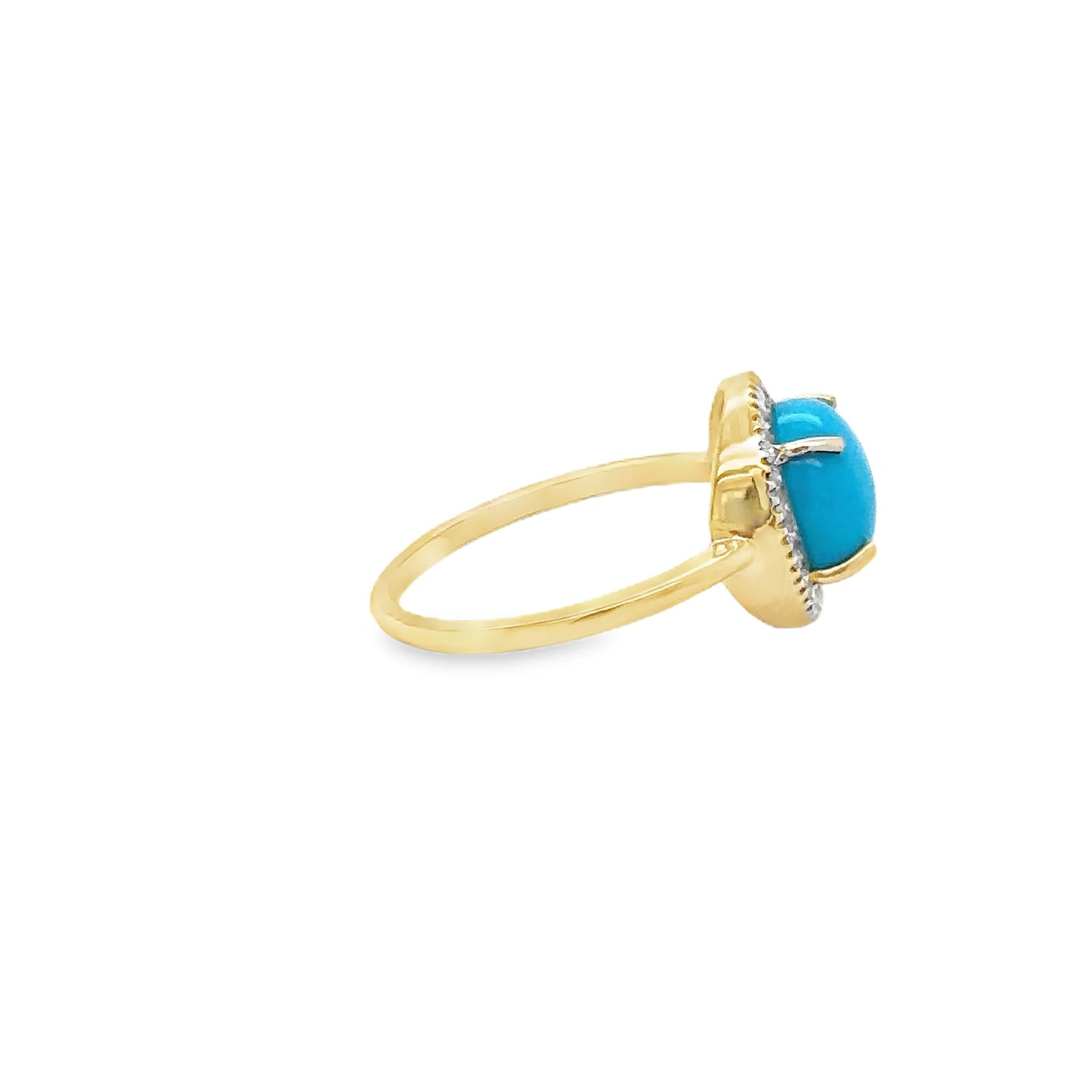 14KT YELLOW GOLD TURQUOISE RING WITH DIAMONDS