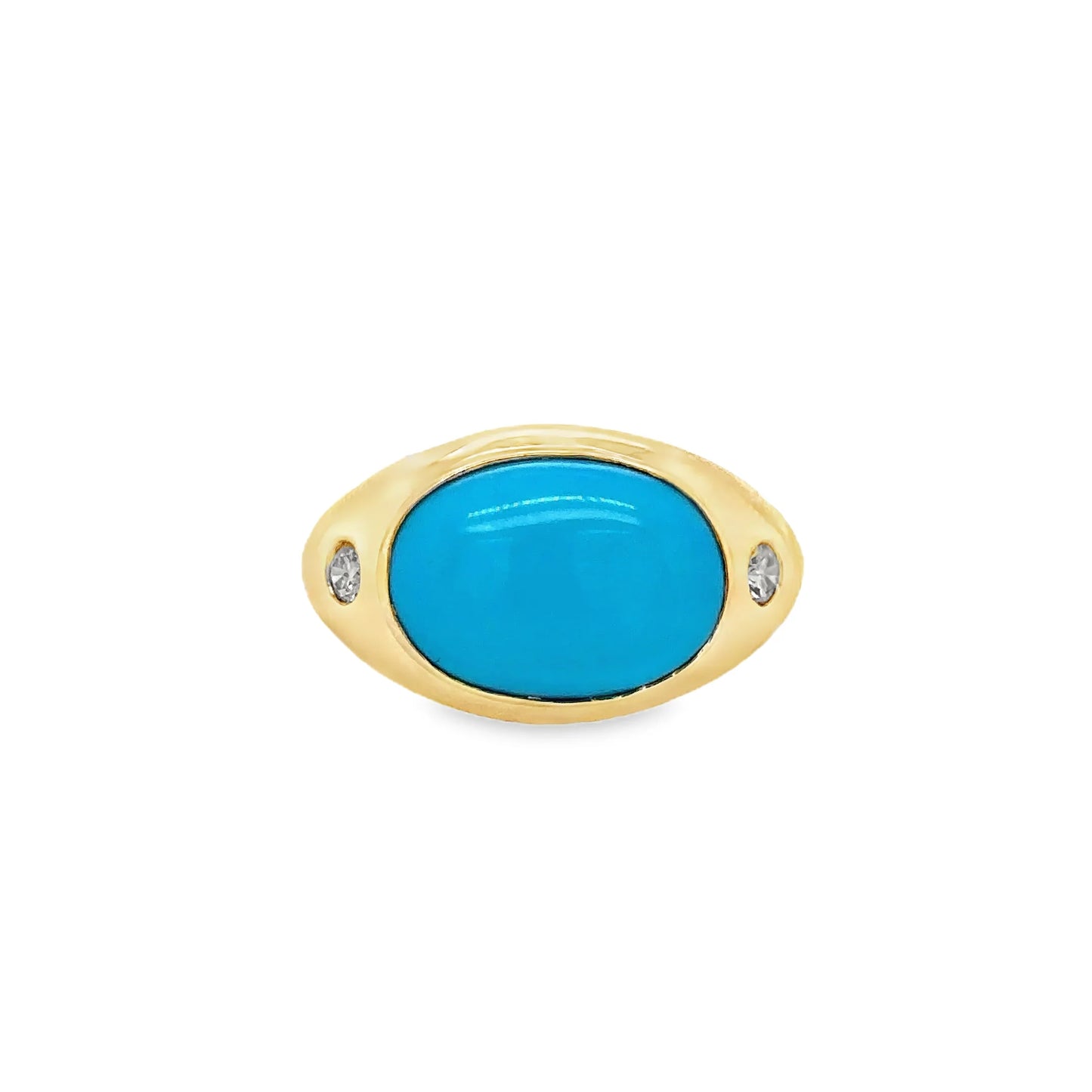 14KT YELLOW GOLD TURQUOISE RING WITH DIAMONDS