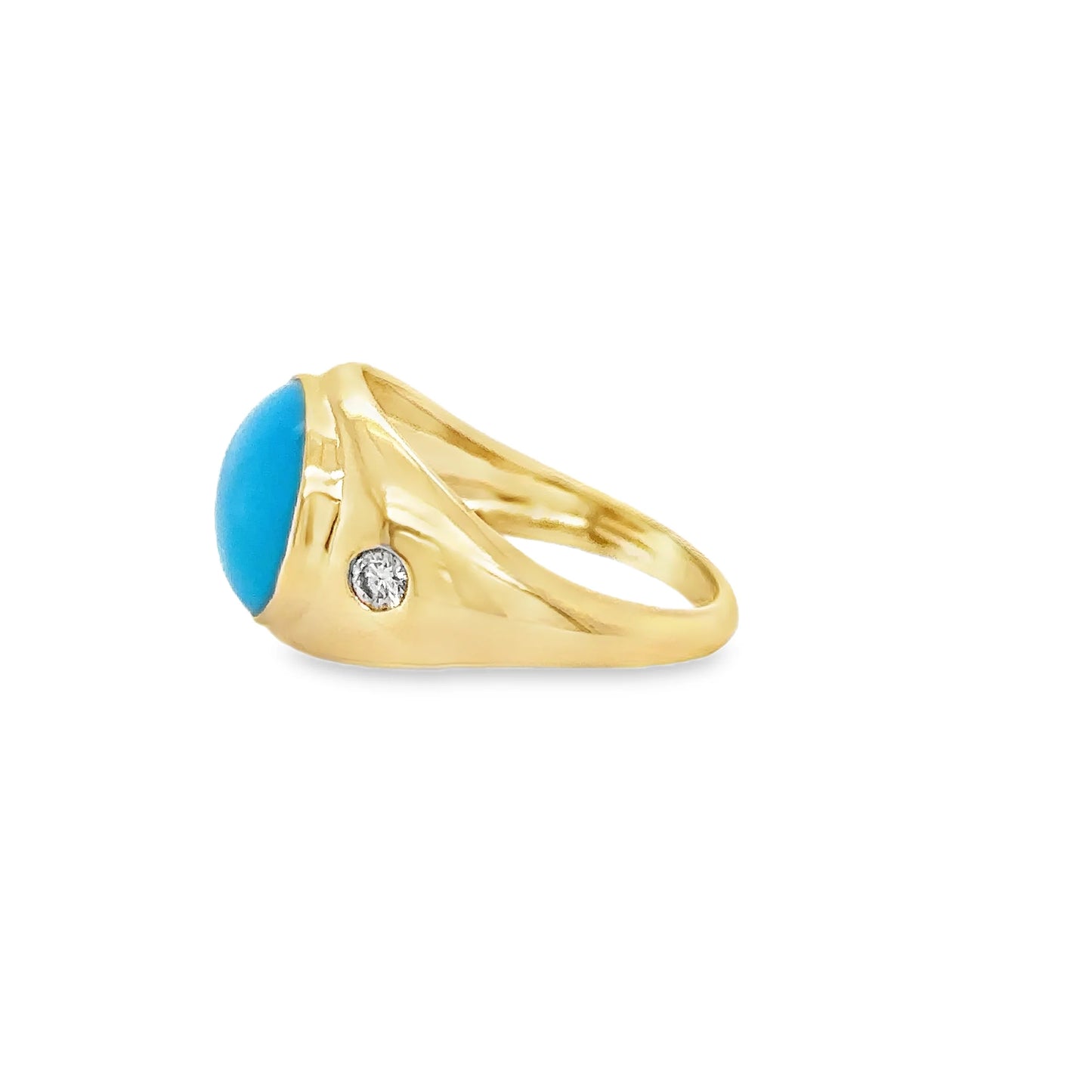 14KT YELLOW GOLD TURQUOISE RING WITH DIAMONDS