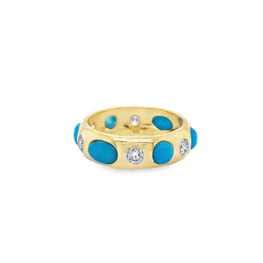 14KT YELLOW GOLD TURQUOISE RING WITH DIAMONDS