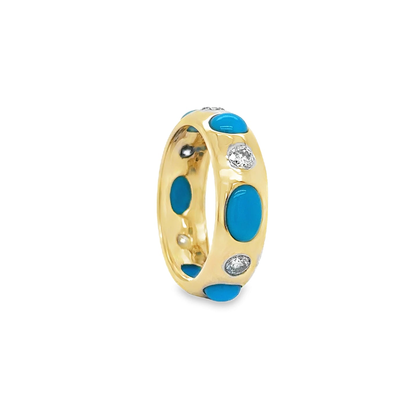14KT YELLOW GOLD TURQUOISE RING WITH DIAMONDS