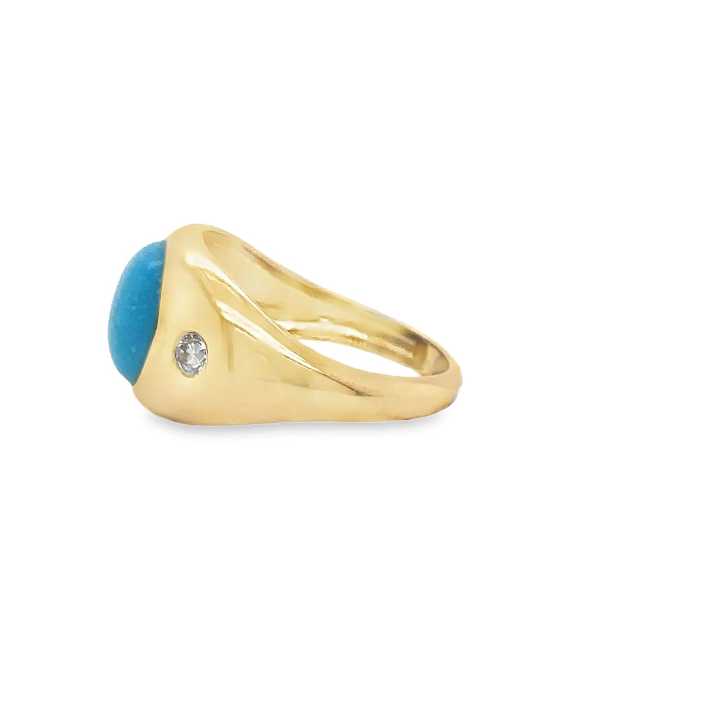 14KT YELLOW GOLD TURQUOISE RING WITH DIAMONDS