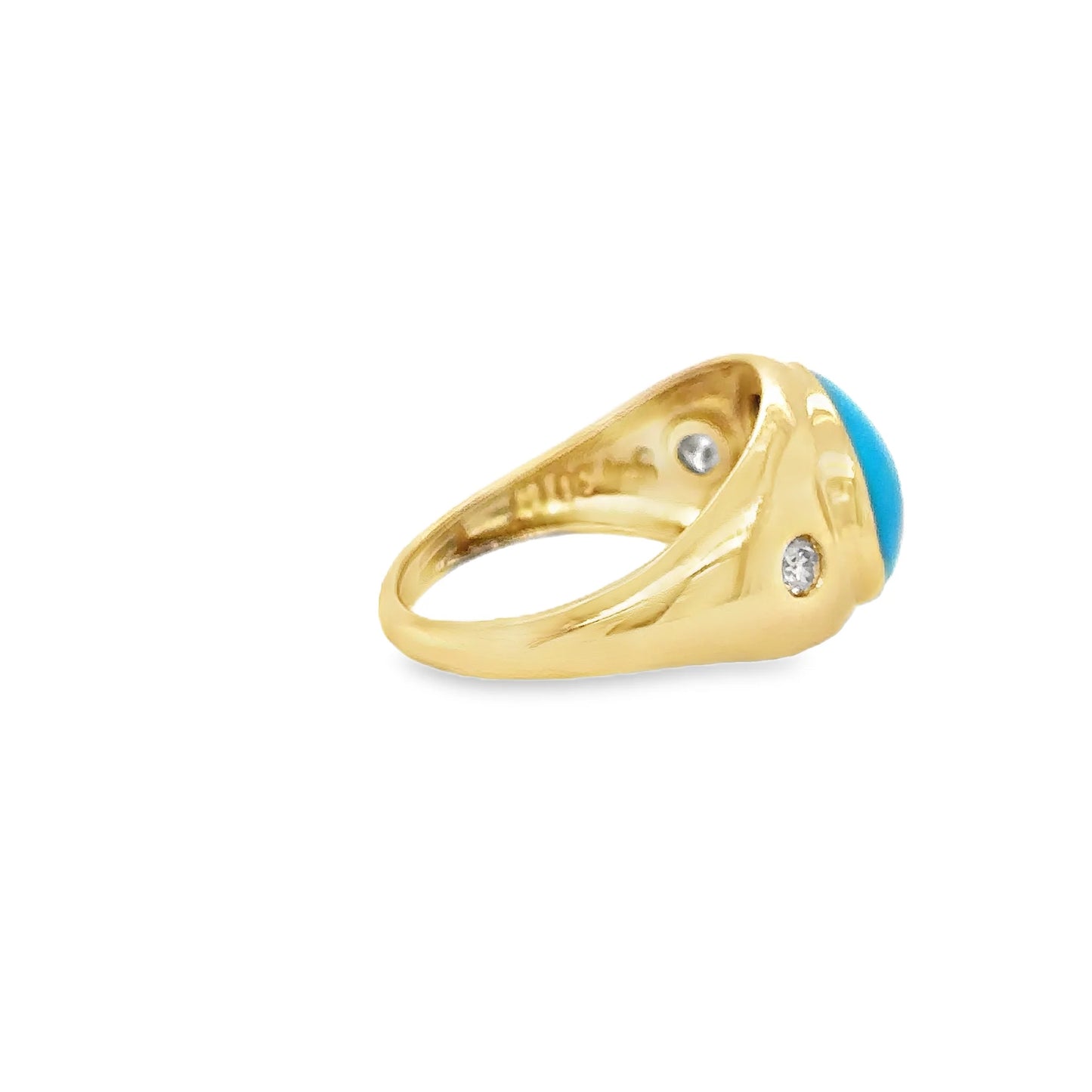 14KT YELLOW GOLD TURQUOISE RING WITH DIAMONDS