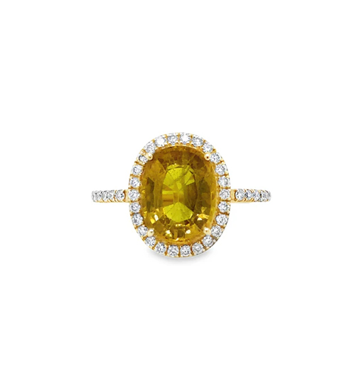 14KT YELLOW GOLD YELLOW SAPPHIRE AND DIAMONDS RING