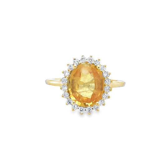 14KT YELLOW GOLD YELLOW SAPPHIRE AND DIAMONDS RING