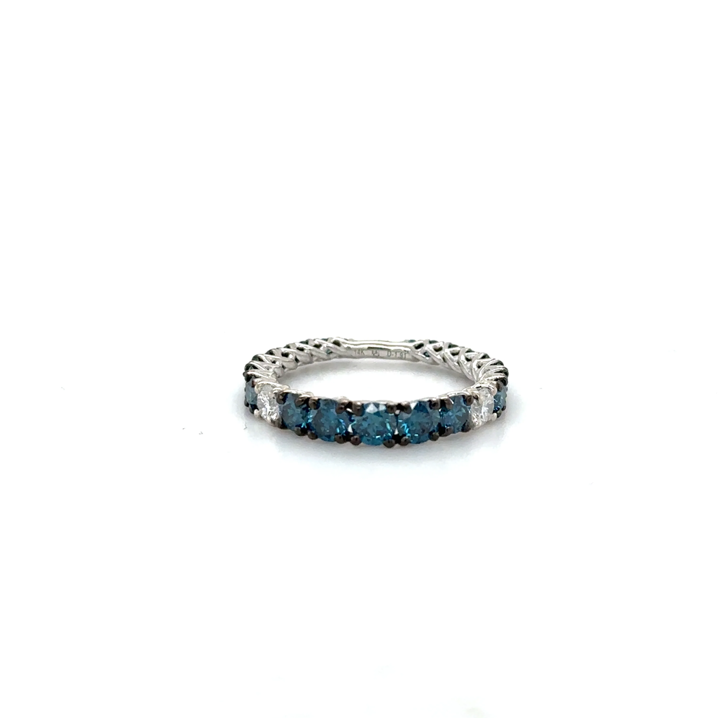 14K WHITE GOLD BLUE DIAMOND AND DIAMOND RING