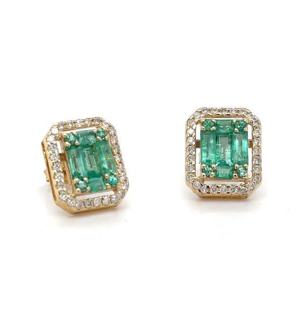 14KT YELLOW GOLD EMERALD AND DIAMONDS EARRING