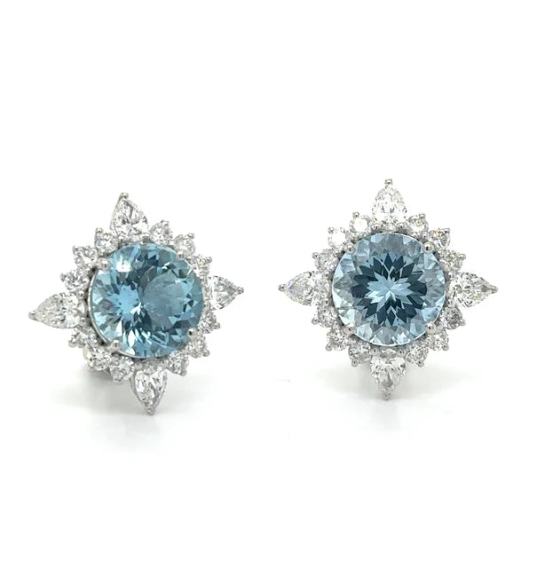 14K WHITE GOLD AQUAMARINE WITH DIAMONDS EARRING
